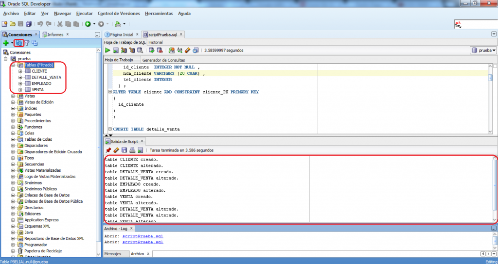 Tablas creadas en SQL Developer
