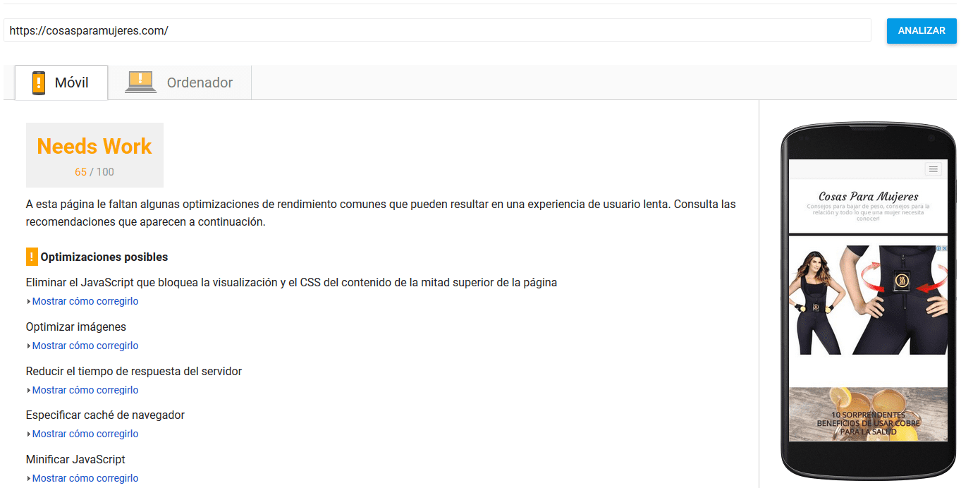 pagespeed-cosasparamujeres