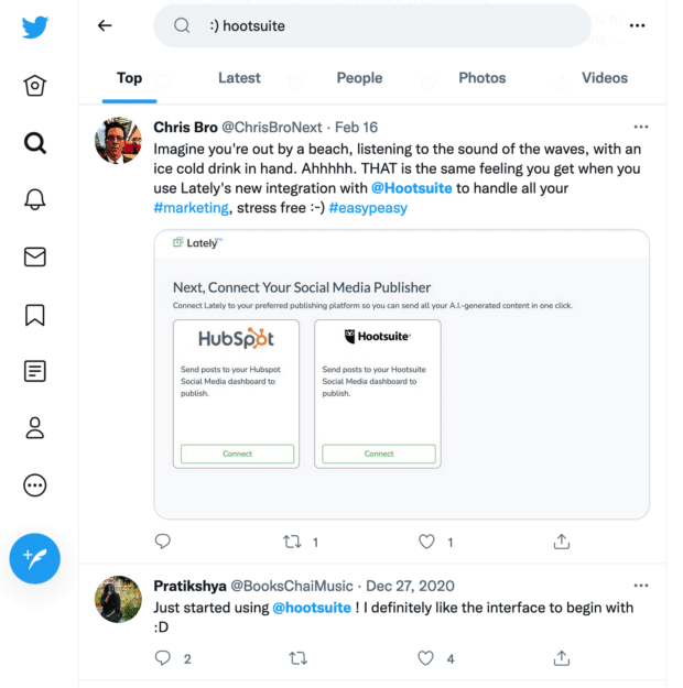 Sentimiento positivo de las redes sociales de Hootsuite