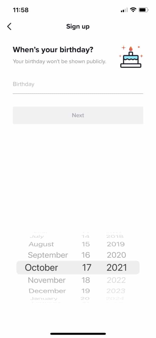 escriba cumpleaños al suscribirse a TikTok