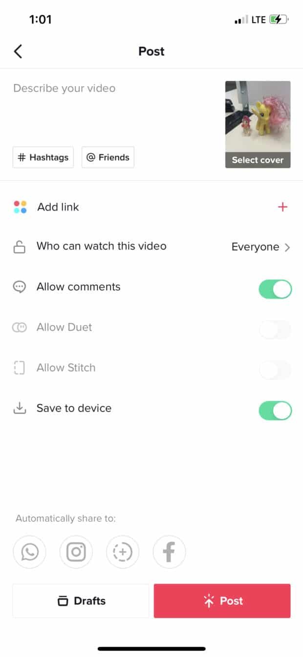 publicar video en TikTok con descripción