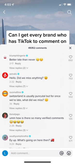 Desarrollador Web Freelance | Wordpress | Cómo ser verificado en TikTok | Cómo ser verificado en TikTok: 5 pasos para obtener tu cheque azul 3 Un vídeo en la cuenta de TikTok de Ryanair con reseñas de varias marcas verificadas