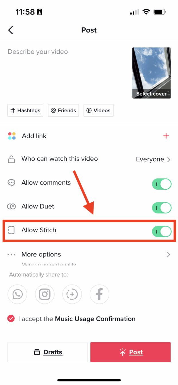 cómo permitir puntos en la publicación de tiktok