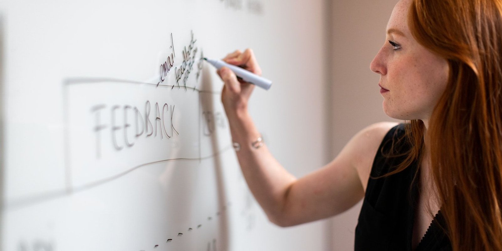 Desarrollador Web Freelance | Wordpress | | White Woman in black writing on a Whiteboard